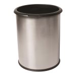 Precision InnRoom Classic Smooth Wastebasket, 12.8 Quart, Silver/Black